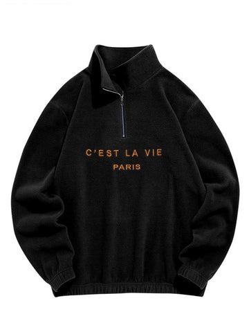 Riolio Hoodie for Men Fuzzy Polar Fleece Sweatshirt Letter Embroidered Turtleneck Streetwear Pullover Winter Unisex Zipper Sweats